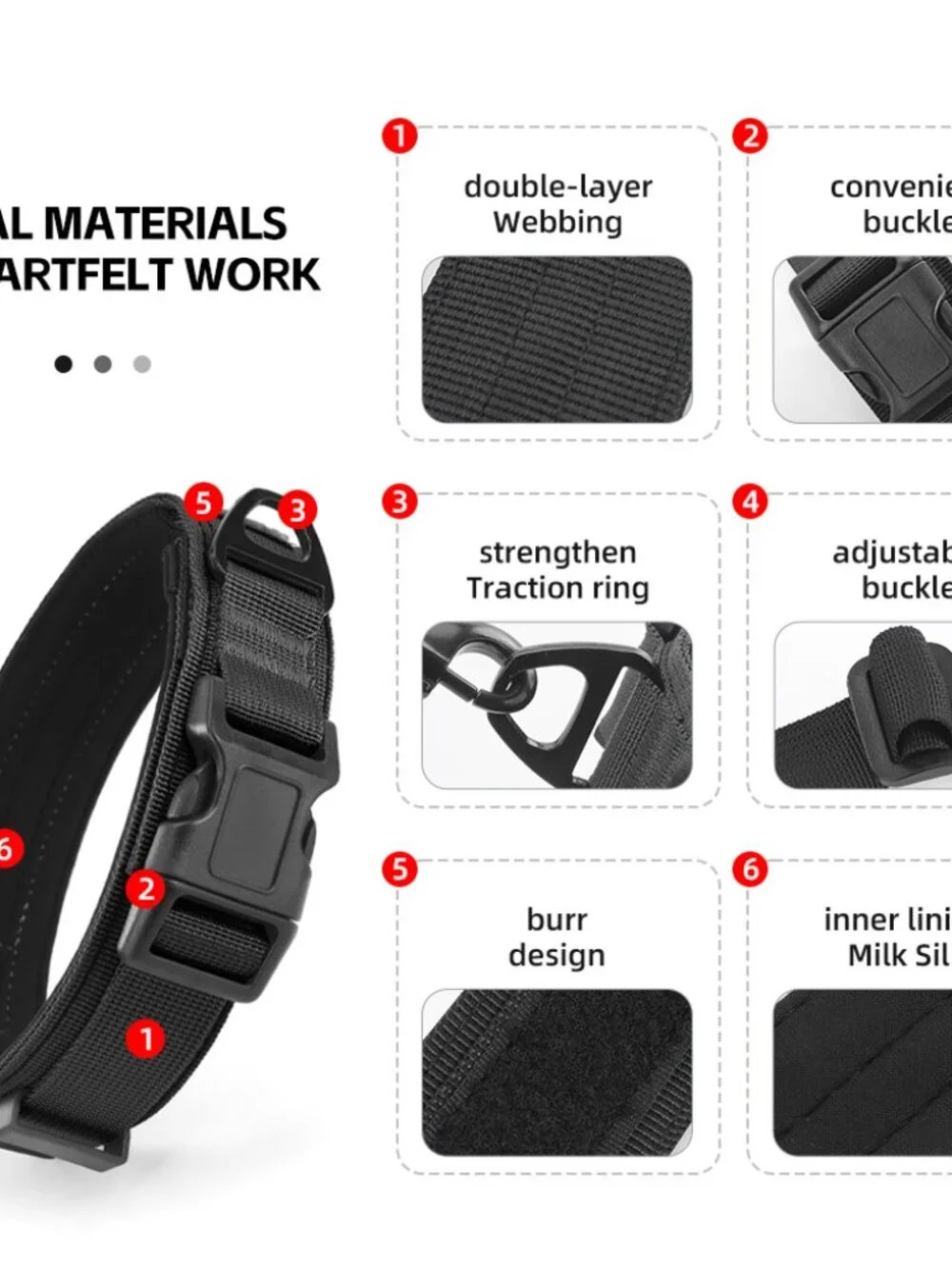 Adjustable Tactical Dog Collar Nylon Military Training Collar Metal D-Ring